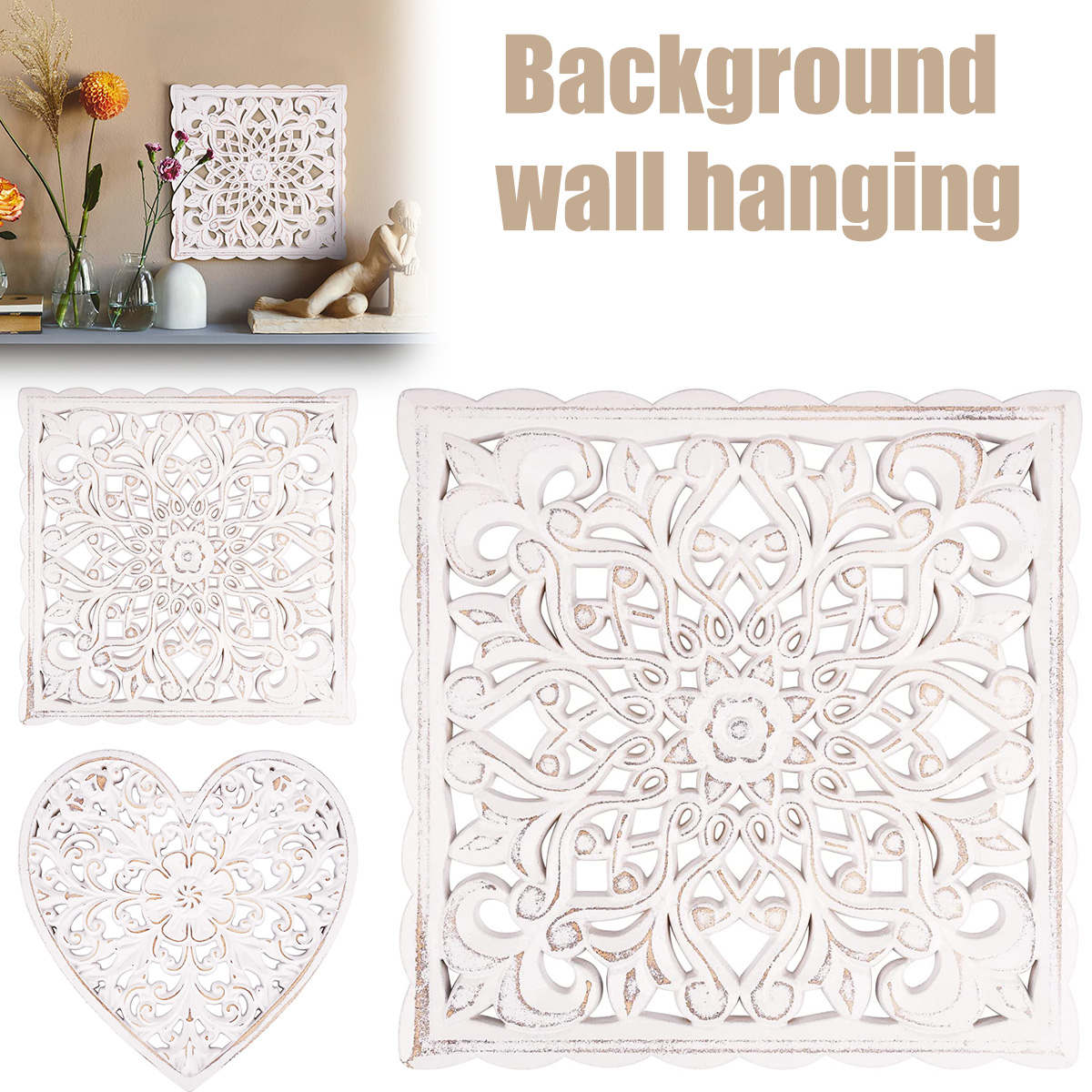 Flower Wall Panel - ديكور جدار خشبي الأزهار الجوف منحوتة
